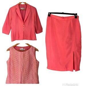 Vintage Jacket Set Skirt Top Blazer Dusty Paisley Pink by Jessica Ash Size 12